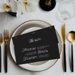 Elegant Black & White Wedding Dinner Menu Card Menükarte<br><div class="desc">This sophisticated wedding menu card showcases a timeless black background with crisp white typography, blending modern minimalism with classic elegance. Ideal for black-tie receptions, city loft weddings, or contemporary formal celebrations, this design coordinates perfectly with the full Sabrina wedding stationery suite. Fully customizable — edit the menu, names, and date...</div>