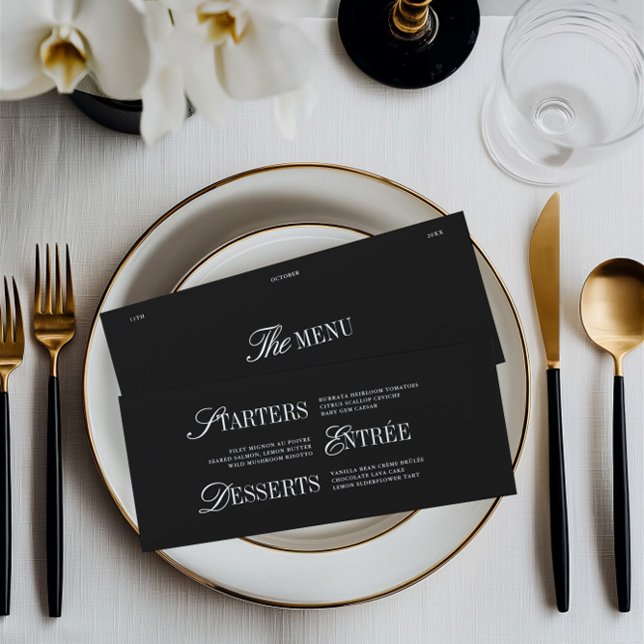 Elegant Black & White Wedding Dinner Menu Card Menükarte (Elegant Black & White Wedding Dinner Menu Card)