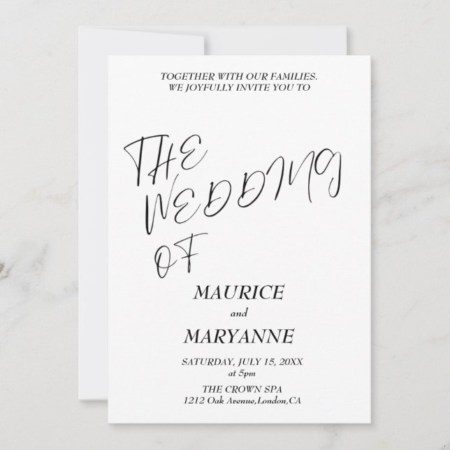 Elegant Black White Wedding Einladung (Vorderseite)