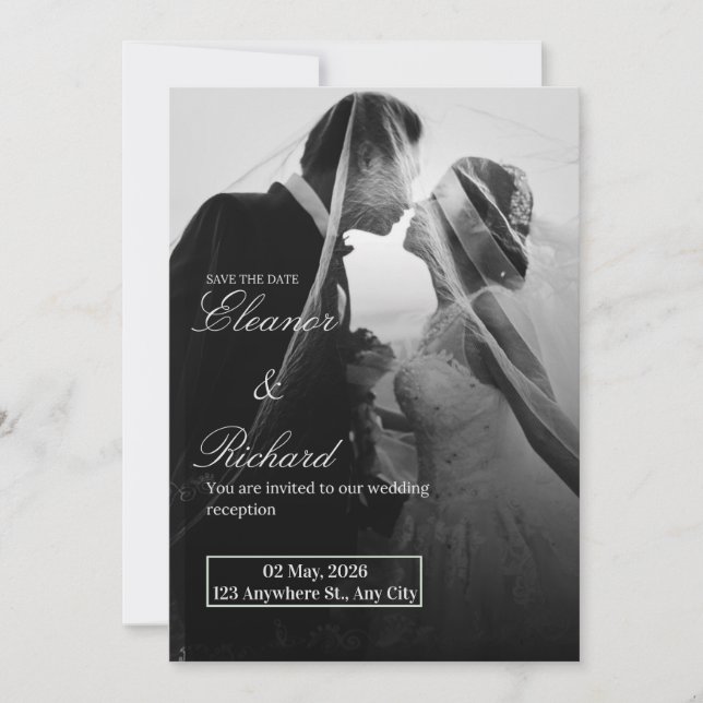 Elegant Black & White Wedding Invitation  (Devant)