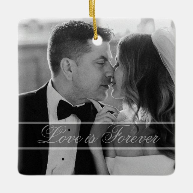 Elegant Black White Wedding Photo Keepsake  Keramikornament (Vorderseite)