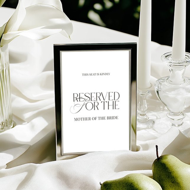 Elegant Black & White Wedding Reserved Seat Sign Karte (Elegant Black & White Wedding Reserved Seat Sign Card)