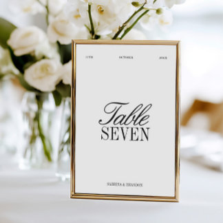 Elegant Black & White Wedding Table Number Einladung