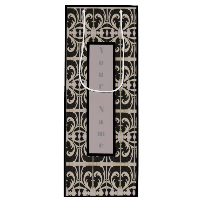Elegant Black-White Wine Gift Bag Geschenktüte Für Weinflaschen (Vorderseite)