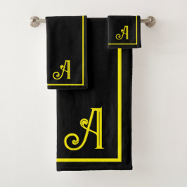 Elegant  black &yellow Monogram   Badhandtuch Set