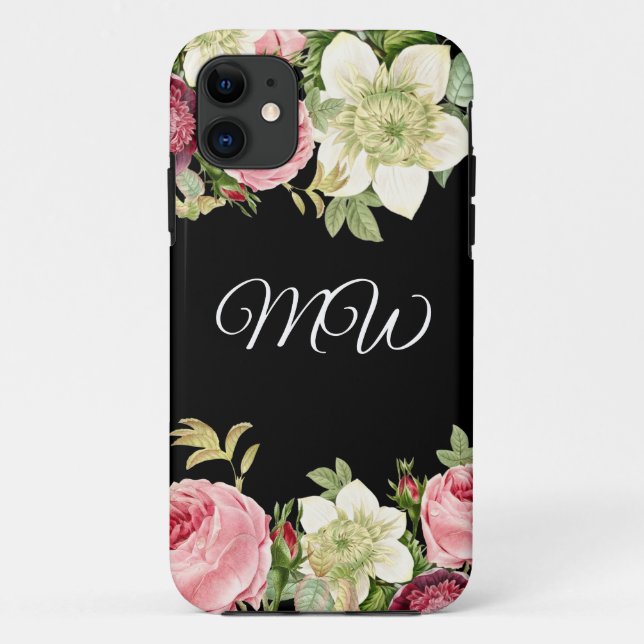 Elegant BlackFloral Monogram Case-Mate iPhone Case (Rückseite)