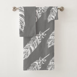 Elégant Blanc Bohème Tribal Plumes & Gris