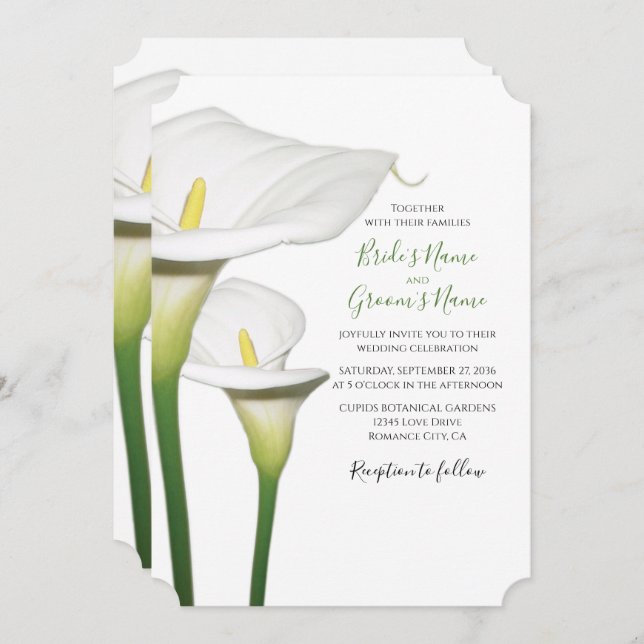 Elégant Blanc Calla Lilies Mariage Invitations (Devant / Derrière)