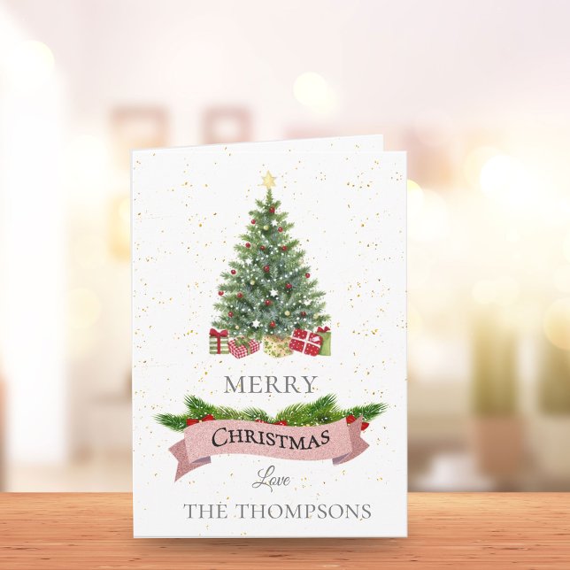 Elégant blanc Faux rose Parties scintillant Joyeux (Elegant White Faux Pink Glitter Merry Christmas Note Card)