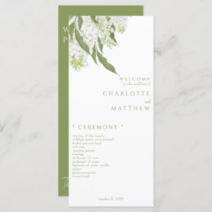 Élégant blanc Floral Moss Green Wedding Programme