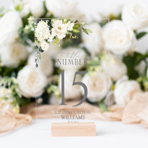 Elégant blanc gris vert floral Numéro de table