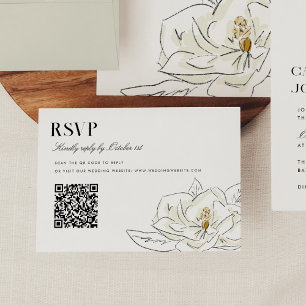 Elégant blanc Magnolia Mariage QR Code RSVP