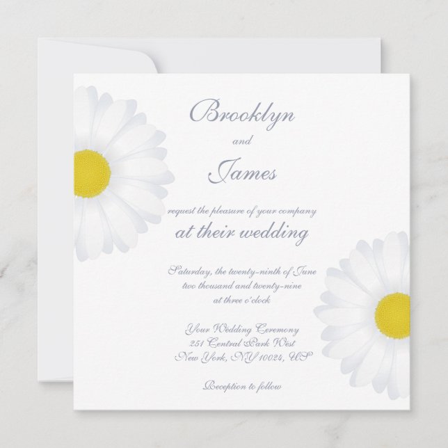 Elégant blanc marguerite Carré invitations de mari (Devant)