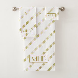Élégant blanc moderne pointillé lignes or Monogram
