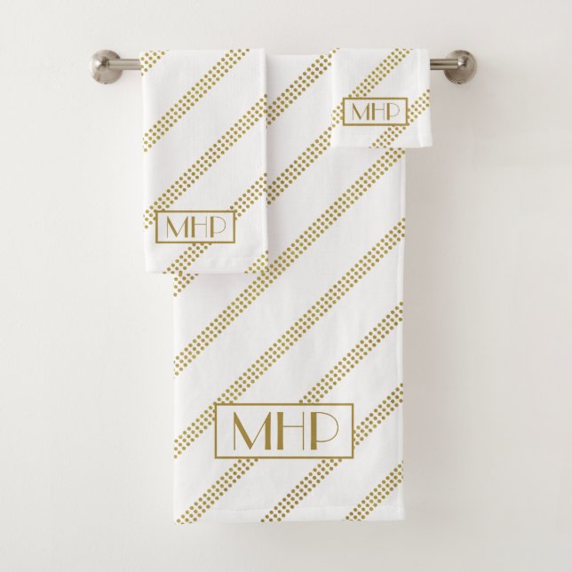 Élégant blanc moderne pointillé lignes or Monogram (En situation)