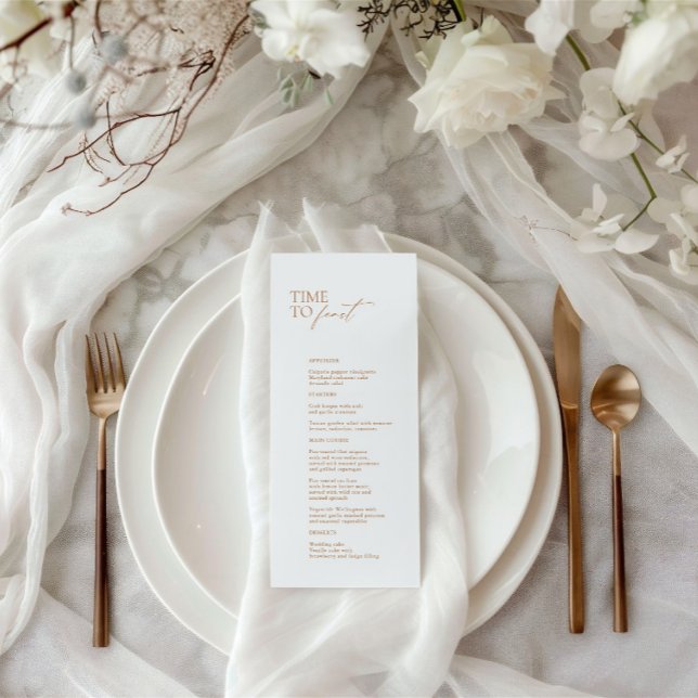 Elégant Blanc Moderne "Time To Feast" Menu Mariage (Elegant White Modern "Time To Feast" Wedding Menu)