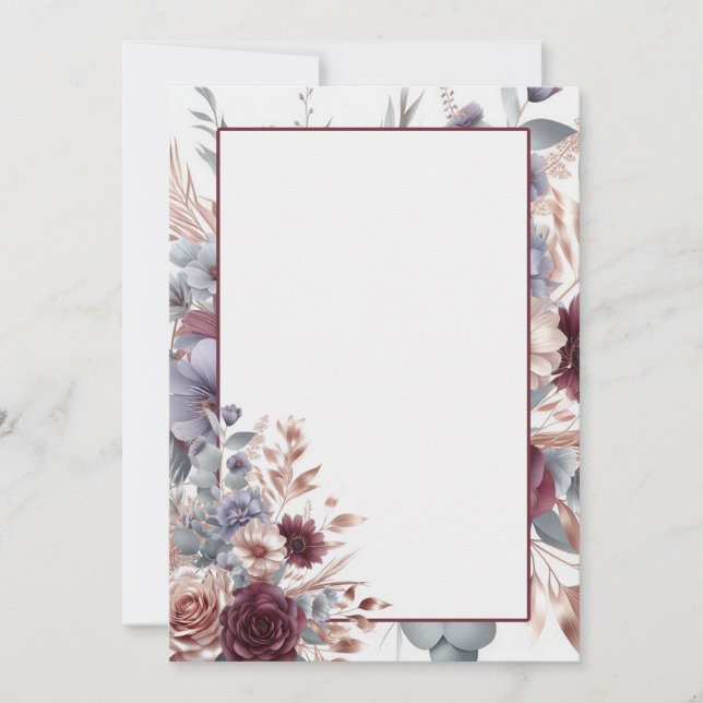 Elegant Blank Floral Wedding Einladung (Vorderseite)
