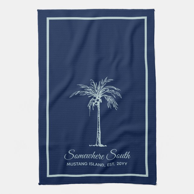 Elegant Blass Aquamarin Palm Tree Personalisiert Geschirrtuch (Vertikal)