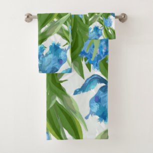Elegant blau blumengeschmückt, auffällig badhandtuch set