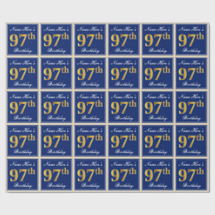Elegant, Blau, Falsches Gold 97. Geburtstag + Name Geschenkpapier