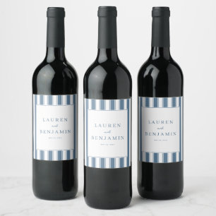 Elegant Blau Gestreift Maritim Weinetikett