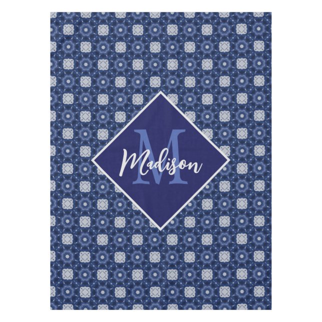 Elegant-blau-grau anfänglich mit Monogramm Tischdecke (Vorderseite)