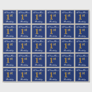 Elegant, blau, Imitat-Gold1. Geburtstag; Geschenkpapier
