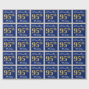 Elegant, blau, Imitat-Gold95. Geburtstag + Name Geschenkpapier