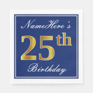 Elegant Blau, Imitate Gold 25. Geburtstag; Individ Serviette