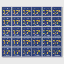 Elegant, blau, Imitate Gold 35. Geburtstag + Name Geschenkpapier