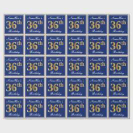 Elegant, blau, Imitate Gold 36. Geburtstag + Name Geschenkpapier