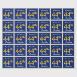 Elegant, blau, Imitate Gold 44. Geburtstag + Name Geschenkpapier