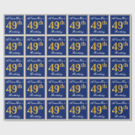 Elegant, blau, Imitate Gold 49. Geburtstag + Name Geschenkpapier