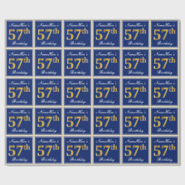 Elegant, blau, Imitate Gold 57. Geburtstag + Name Geschenkpapier