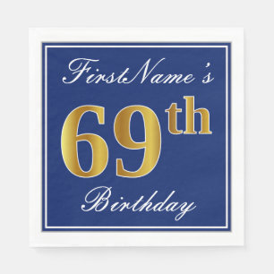 Elegant Blau, Imitate Gold 69. Geburtstag; Individ Serviette