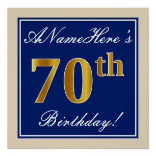 Elegant, blau, Imitate Gold 70. Geburtstag + Name Poster