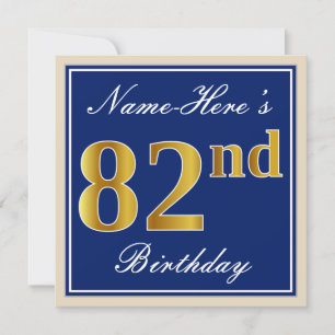 Elegant, blau, Imitate Gold 82. Geburtstag + Name Einladung