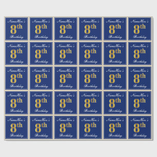 Elegant, blau, Imitate Gold 8. Geburtstag; Individ Geschenkpapier