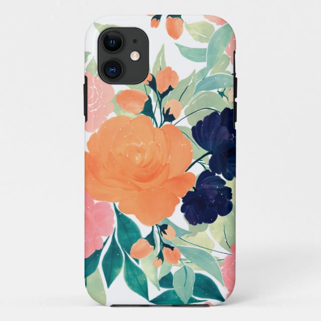 Elegant Blau Rosa Orange Blume Wasserfarben Case-Mate iPhone Hülle (Rückseite)