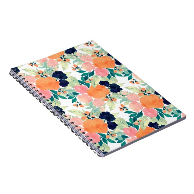 Elegant Blau Rosa Orange Blume Wasserfarben Notizblock (Rechte Seite)
