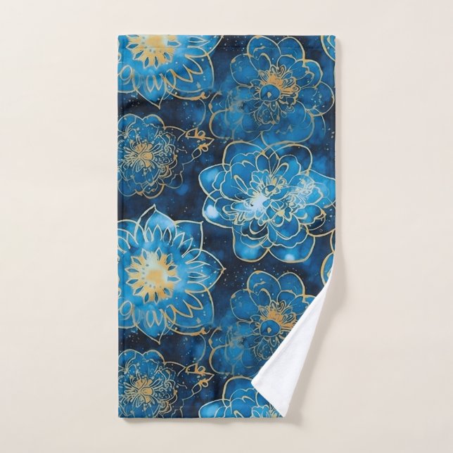 Elegant Blau und Gold Floral - Stilvoll botanisch Badhandtuch Set (Handtuch)