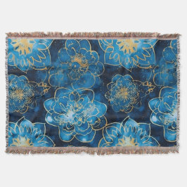 Elegant Blau und Gold Floral - Stilvoll botanisch Decke