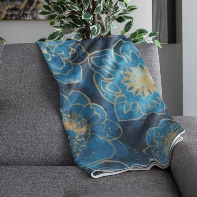 Elegant Blau und Gold Floral - Stilvoll botanisch Fleecedecke (Von Creator hochgeladen)