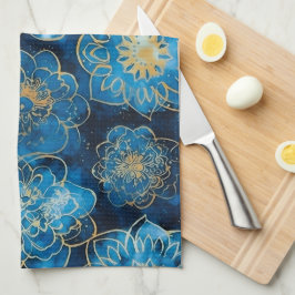 Elegant Blau und Gold Floral - Stilvoll botanisch Geschirrtuch