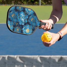 Elegant Blau und Gold Floral - Stilvoll botanisch Pickleball Schläger