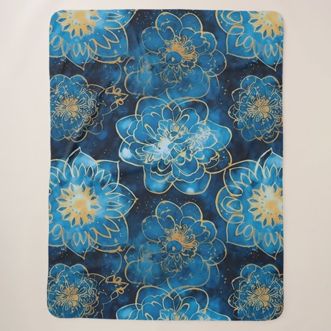 Elegant Blau und Gold Floral - Stilvoll botanisch Sherpadecke (Vorderseite)
