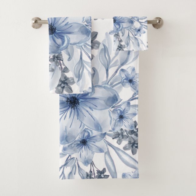 Elegant Blau-weiße Aquarellfarben  Badhandtuch Set (Insitu)