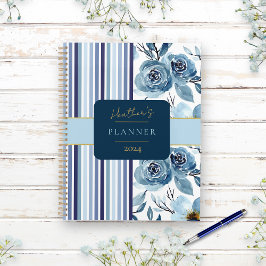 Elegant Blau Weiße Wasserfarben Blütenfarben, jede Planer