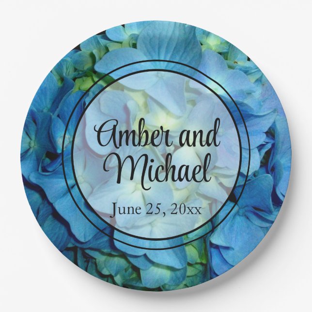 Elegant blaue aquamarine Hydrangeas blauer Rose Pappteller (Vorderseite)