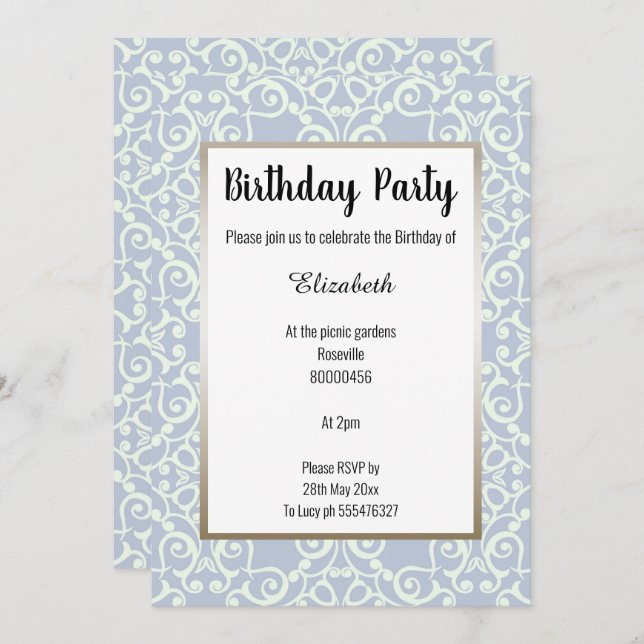 ELEGANT BLAUE BRONZE PATTERN GEBURTSTAG EINLADUNG (Vorne/Hinten)
